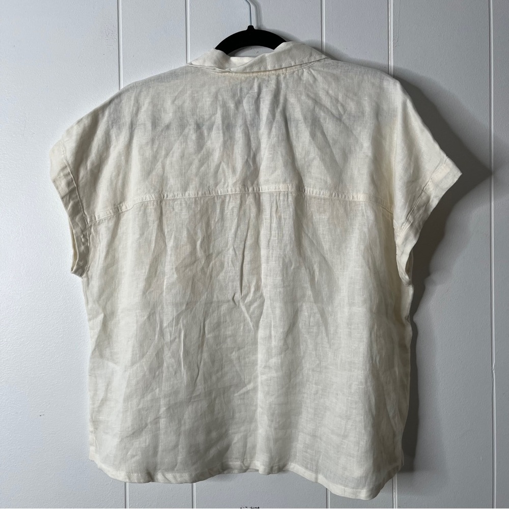 Nicole Miller 100% Linen Cream Popover Blouse Top Women's L Boxy Casual - Picture 2 of 7